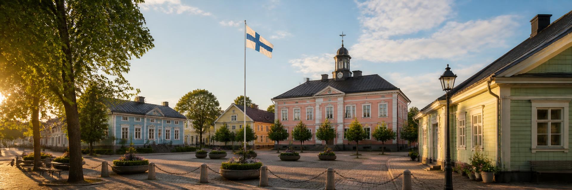 Idyllinen suomalainen kaupunkinäkymä kesäillassa